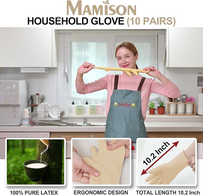 MAMISON 10 Pack Simple and Short Hands Gloves, Reusable Non-Slip Rubber Gloves - Image 2