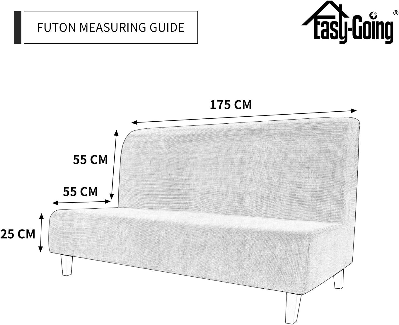 Easy-Going Stretch Futon Slipcover Armless Futon Bed Cover Furniture Protector Without Armrests with Elastic Bottom for Kids, Soft Jacquard Fabric Small Checks (Large, Dark Gray)
