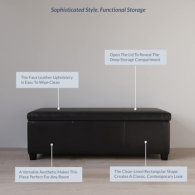 BELLEZE Storage Faux Leather Ottoman, 47 Inch Bench Bedroom Bench - Image 6