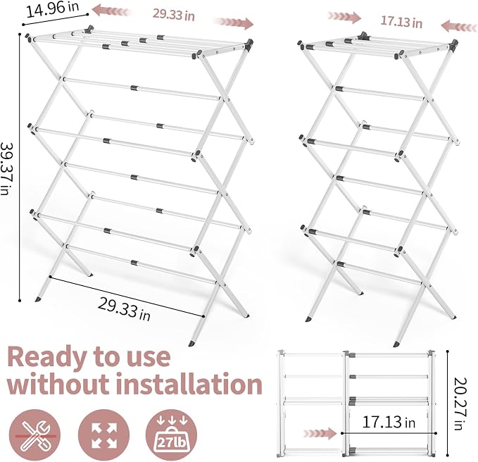 APEXCHASER Clothes Drying Rack, 3-Tier Laundry Drying Rack - Image 3