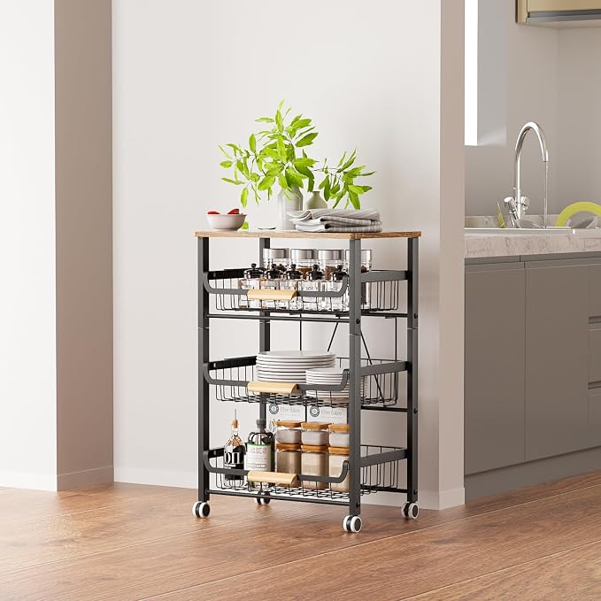 4-Layer Fruit Basket Kitchen Food Organizer and Rack, Stackable Storage Cart - Image 2