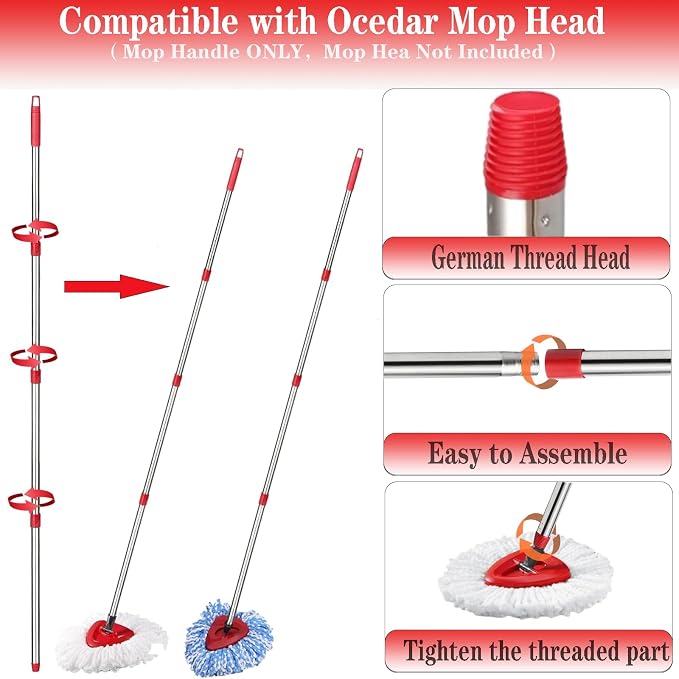 Spin Mop Replacement Handle, 4-Section 30-to-58 inch Mop Replacement Stick - Image 3