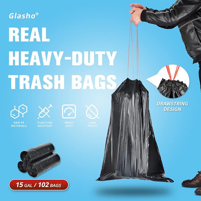 Ultra Strong 15 Gallon Drawstring Trash Bags Large Heavy Duty Thicken Plastic - Image 2