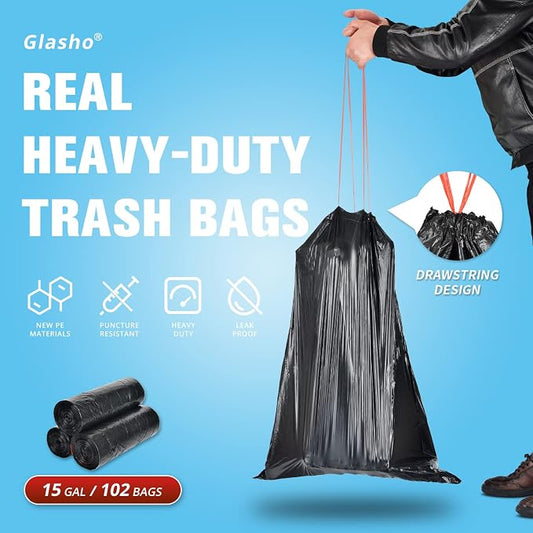 Ultra Strong 15 Gallon Drawstring Trash Bags Large Heavy Duty Thicken Plastic - Image 2