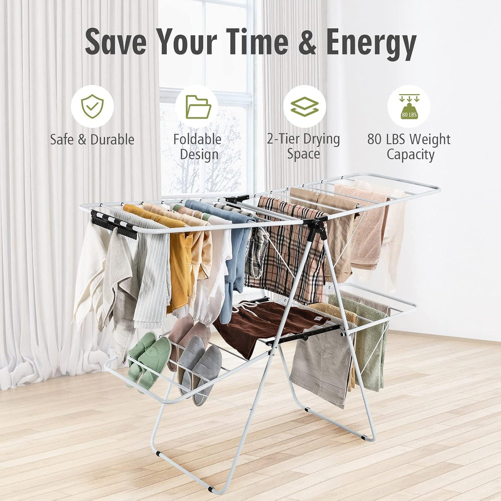 Nightcore 2-Layer Clothes Drying Rack, Aluminum Drying Rack with Adjustable H...