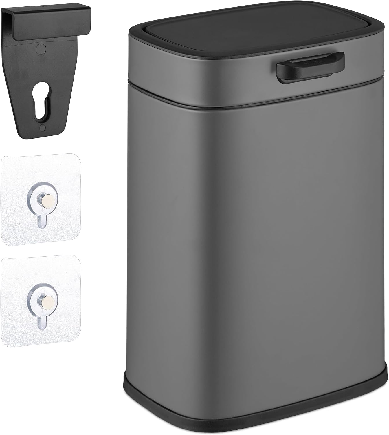Relaxdays Kitchen Rubbish Bin, 5 L, Hanging Organic Waste Bin, Inner Bin, Suspension & Adhesive Pads, Door Waste Bin, Grey