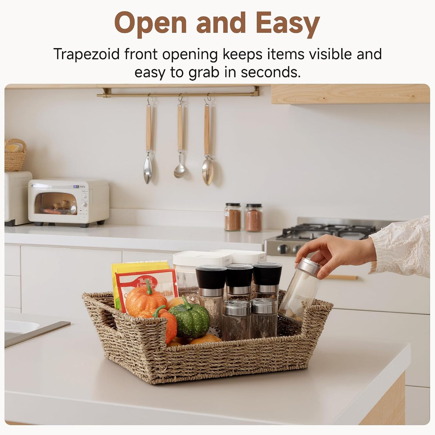 StorageWorks Pantry Baskets for Organizing, Woven Baskets, Seagrass | Pantry Baskets for Patato and Onion Storage, Stackable Wicker Basket Organizer for Shelf, Woven Basket for Storage, 2-Pack