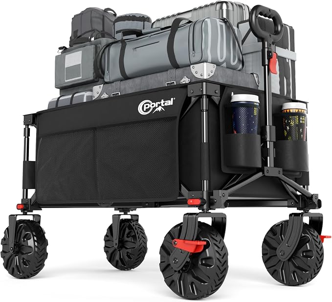 PORTAL Collapsible Wagon with Brakes, Heavy Duty Utility Cart with All-Terrain by PORTAL