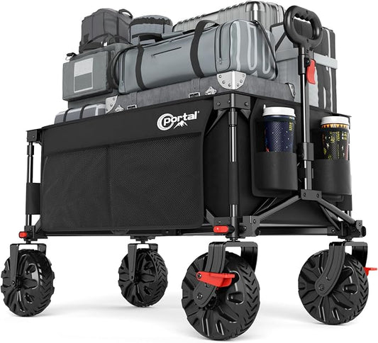 PORTAL Collapsible Wagon with Brakes, Heavy Duty Utility Cart with All-Terrain by PORTAL