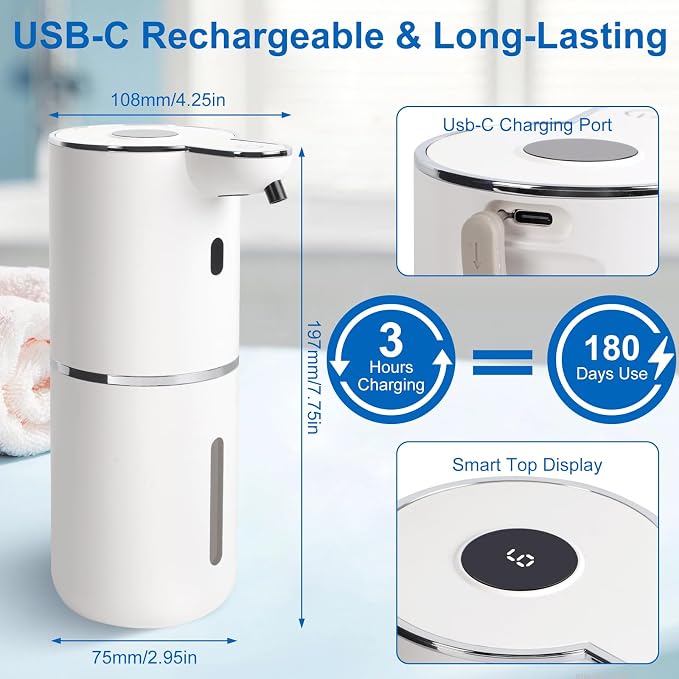 Automatic Liquid Soap Dispenser Touchless, USB-C Rechargeable Hand Soap - Image 4