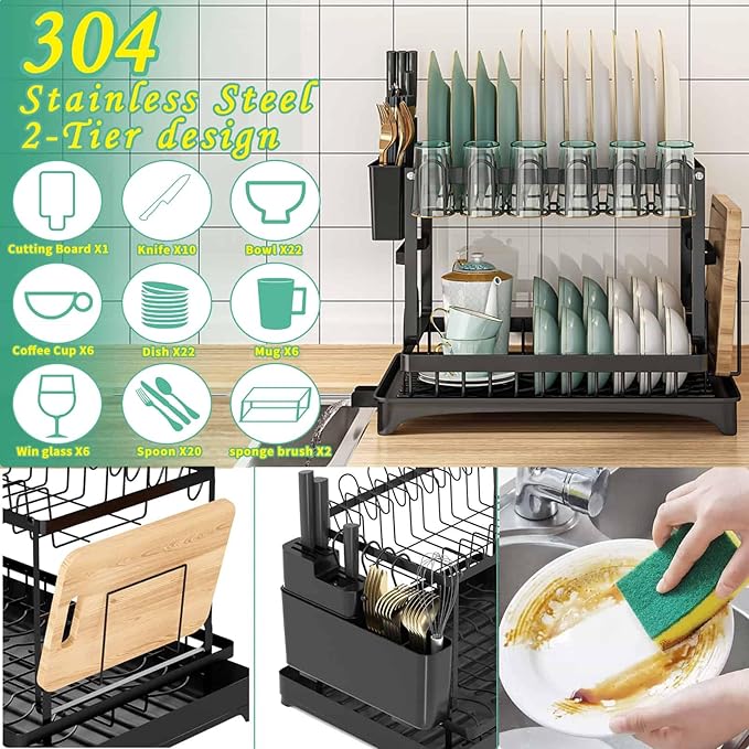 Dish Drying Rack, 2 Tier Large Dish Drying Rack - Image 5