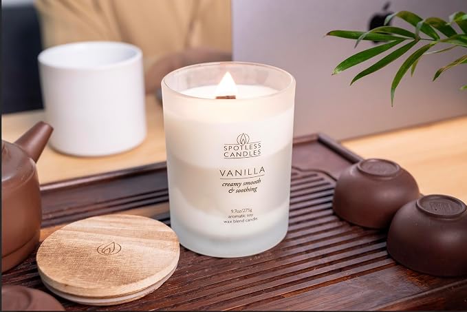 Vanilla Candle - 9.7 oz /275g Vanilla Scented Candle in Cream Frosted Glass Jar - Image 9