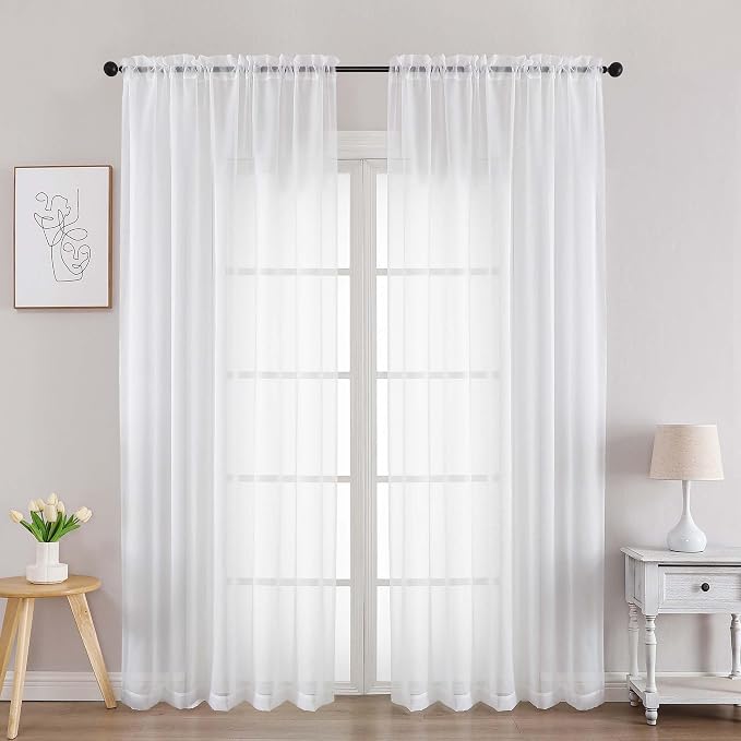 Chyhomenyc White Sheer Curtains 84 Inches Long 2 Panels, Light Filtering White by Chyhomenyc