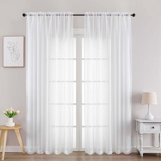 Chyhomenyc White Sheer Curtains 84 Inches Long 2 Panels, Light Filtering White by Chyhomenyc
