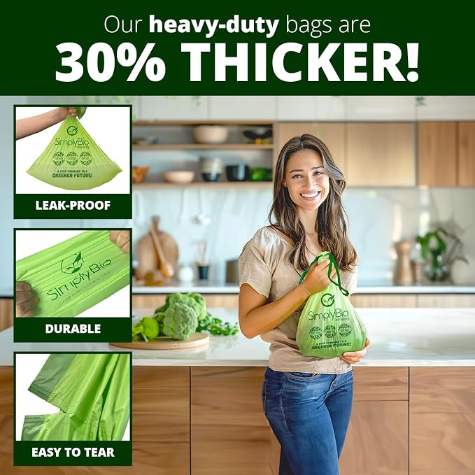 Simply Bio 3 Gallon Compostable Trash Bags Liners Drawstring, Heavy Duty Extra - Image 4