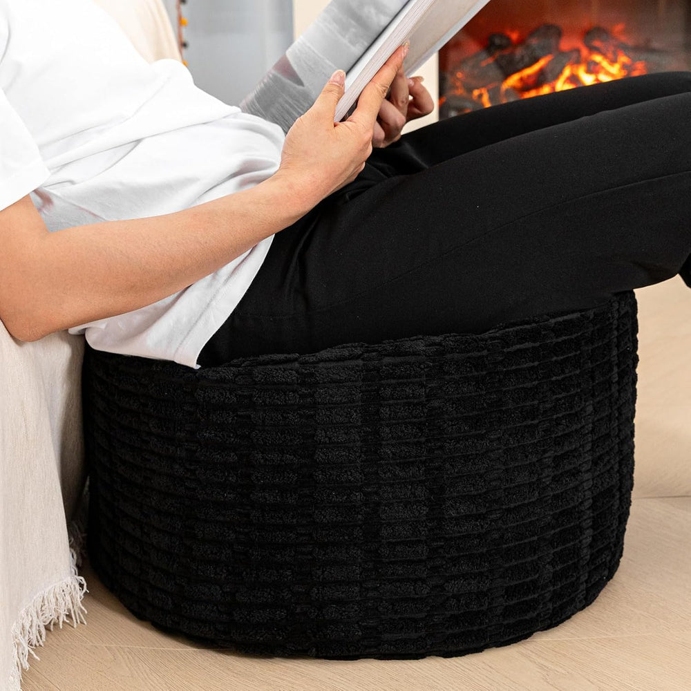 Poofieotto Ottoman Foot Rest, Foot Stool Ottoman Pouf Stuffed,Black 20x12In