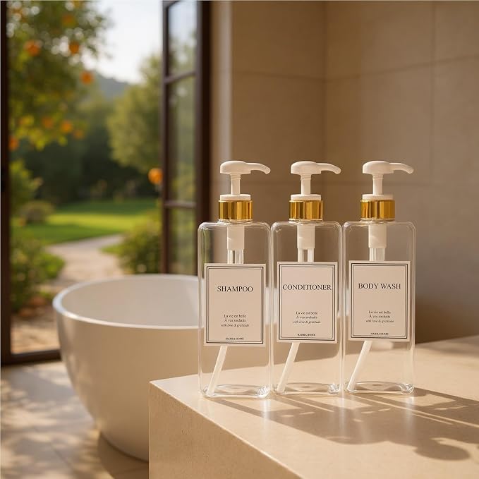 Modern Gold Design Large 27 oz Shampoo and Conditioner Dispensers - Image 3
