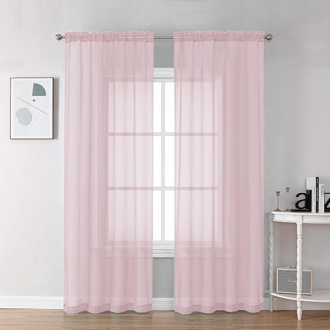 Chyhomenyc Sheer Blush Pink Curtains 90 inches Long 2 Panels, Light Filtering by Chyhomenyc