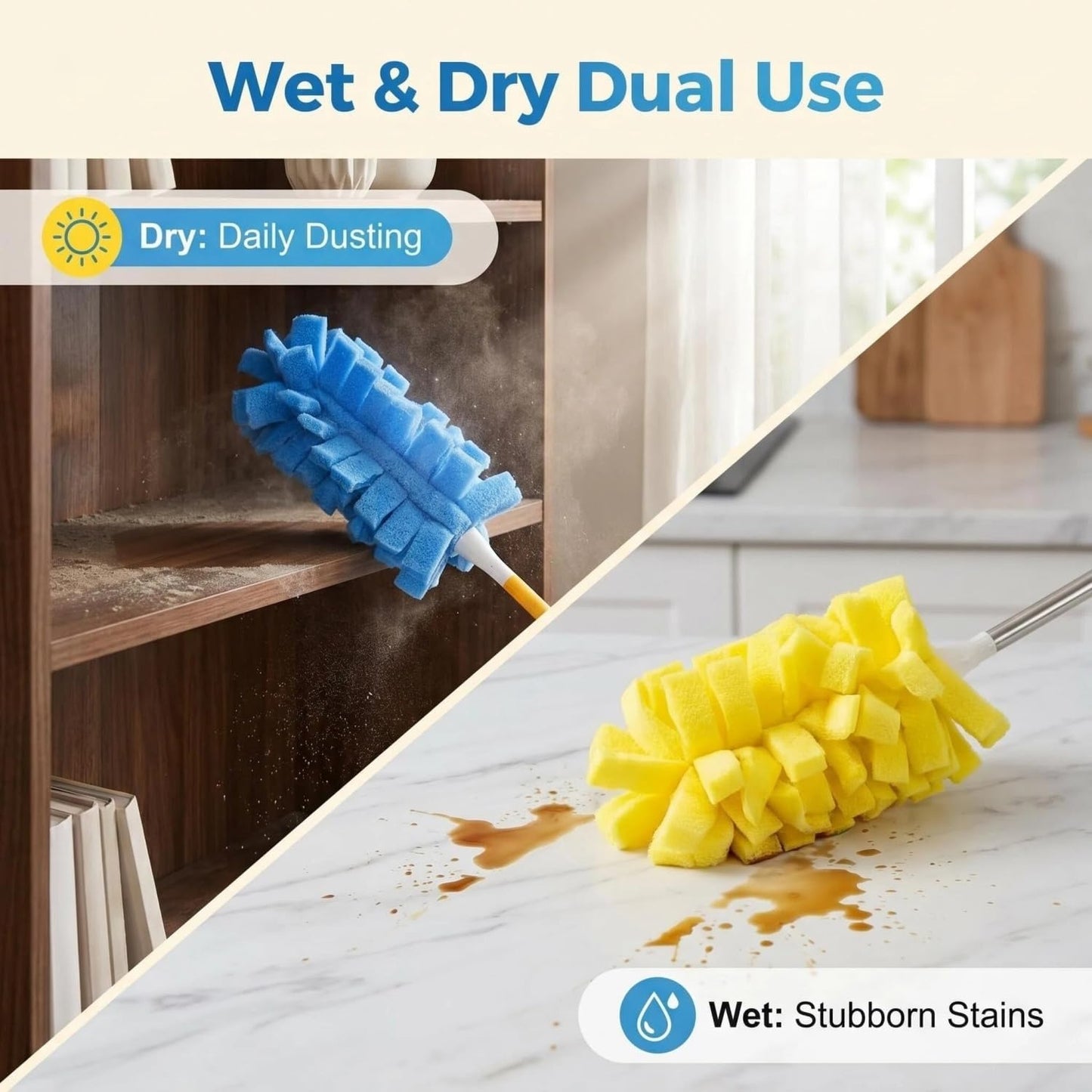 2026 New Reusable Chenille Microfiber Dust Duster, 360° Electrostatic Duster with Washable Removable Cloth Covers, Refillable Multi-Surface Duster for Home Furniture Ceiling Fan Cleaning (1 Set)