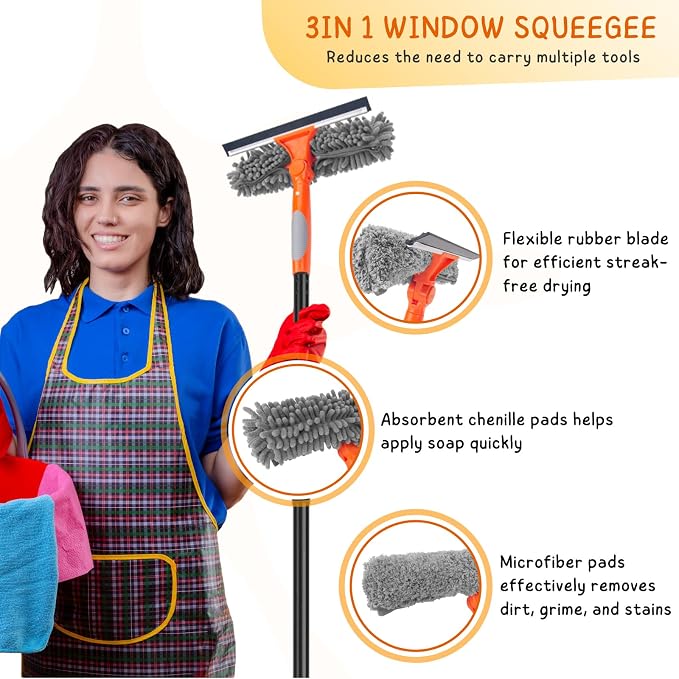 Window Cleaner Tool for Home, 59.5'' Squeegee Kit for Car Windshield, Shower - Image 2