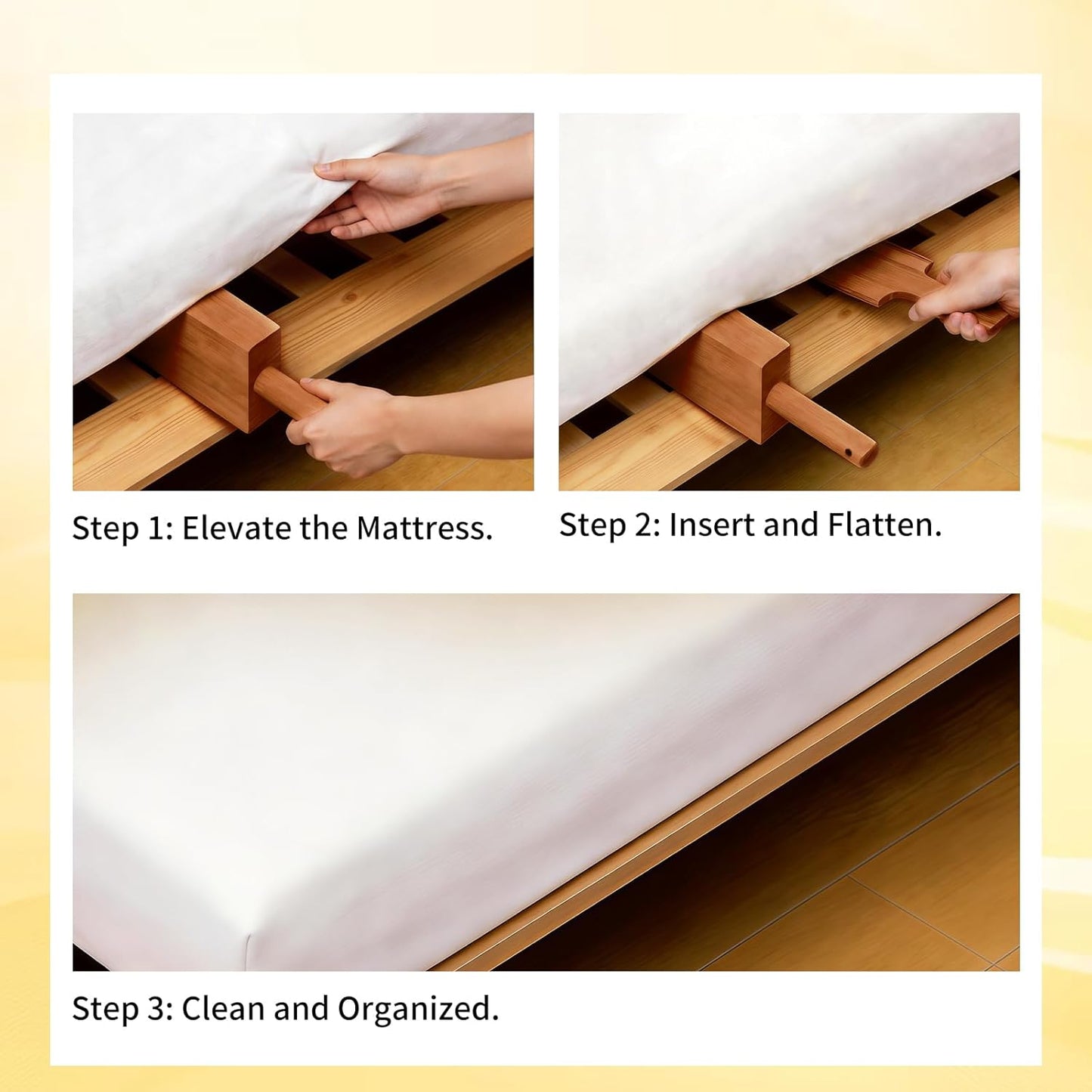 3 Pcs Mattress Lifter & Sheet Tucker Tool Set for Changing Sheets, Easy Lever-Action Lift Comfort Grip, Acacia Wood Mattress Elevator Tool for Elderly, Caregivers, Housekeepers, Daily Bed Making