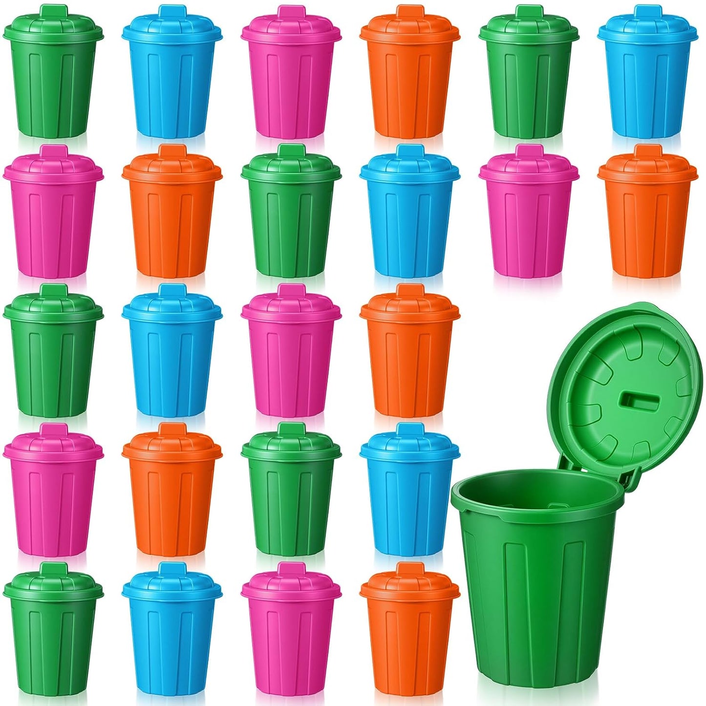 Zubebe 24 Pcs Colorful Mini Trash Can, Toy Garbage Can, Small Desktop Storage Bin with Lids, for Trash Party Favor, Garbage Truck Birthday Decoration, Party Supplies, School Classroom Home