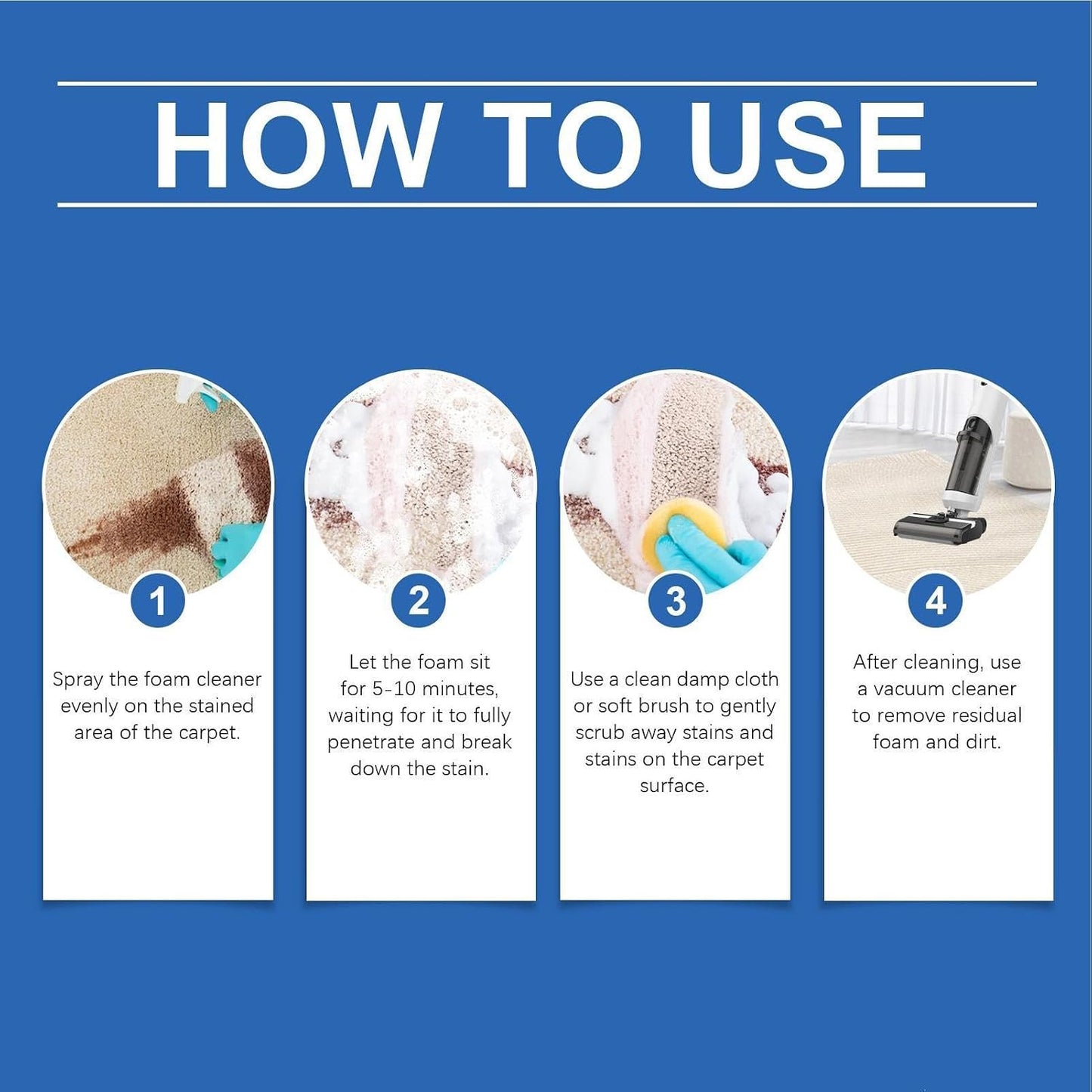 Carpet Spray Cleaner - Upholstery Foam Stain Remover, 2.87 Inches Cleaning Solution with Fast Acting, Agent, Care Product, Odor Eliminator for Stain Breakdown Fiber Hygiene Restoration