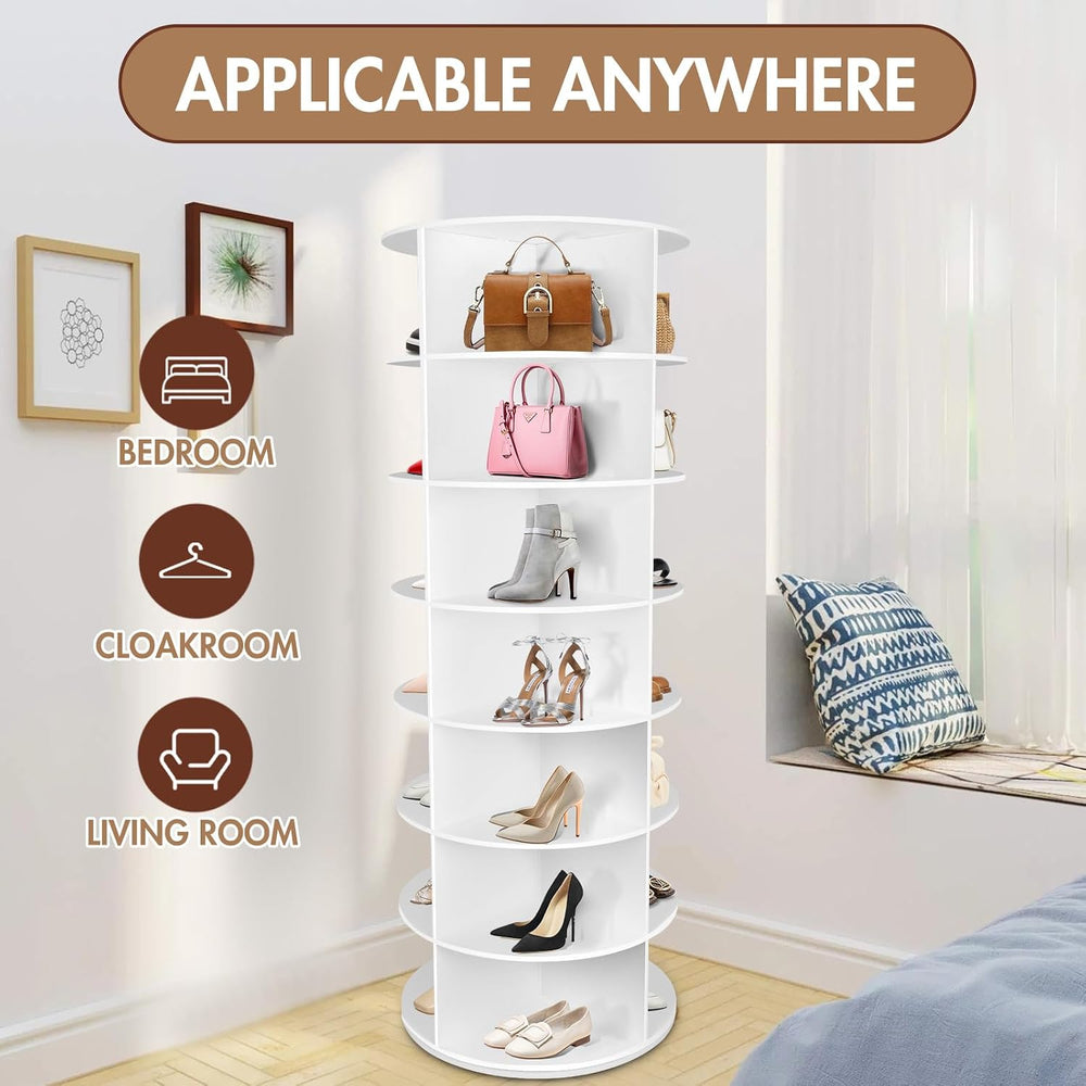 7-Tier Rotating Shoe Rack Tower, 28 Slots, 360° Revolving Storage