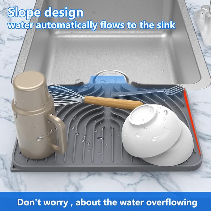 Dish Drying Matt for Kitchen Counter, 14.6"×11"Silicone Dry Rack Mat - Image 4