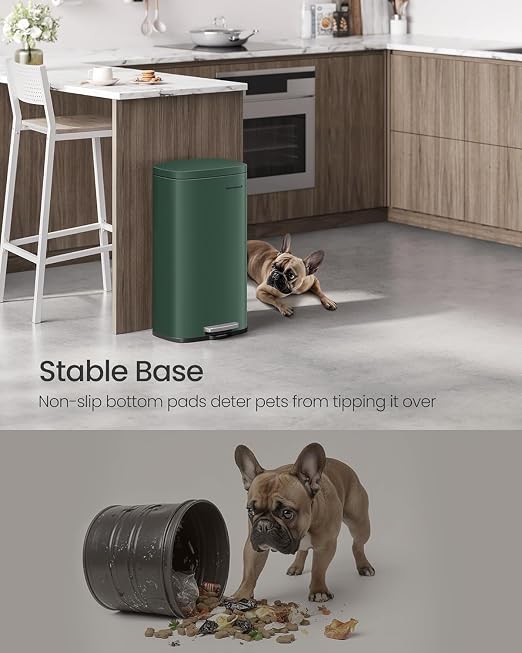 SONGMICS Trash Can with Lid, 8 Gallon Garbage Can, Stainless Steel Small Waste - Image 7