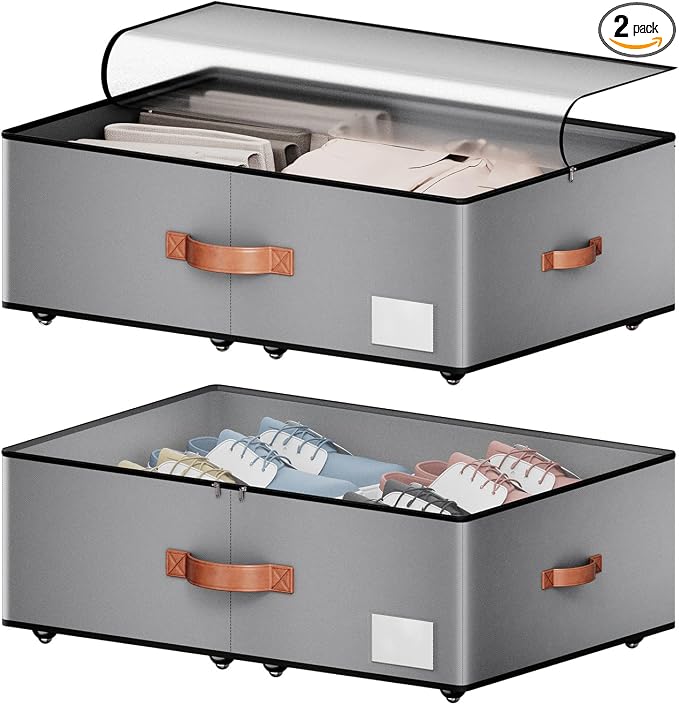Under bed Storage With Wheels, Large Capacity 10 inches Height Storage Bins by leatherspaces