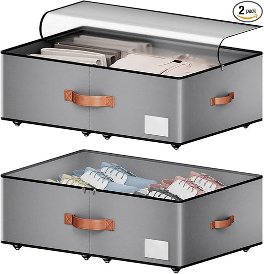 Under bed Storage With Wheels, Large Capacity 10 inches Height Storage Bins by leatherspaces