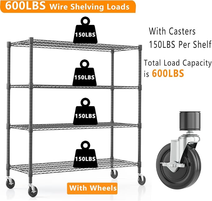 Himimi 72" H Storage Shelves 4 Tier Metal Shelving Adjustable Wire Shelf
