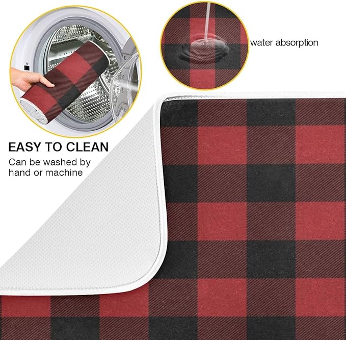 Red and Black Buffalo Plaid Dish Drying Mat 18x24 - Image 2
