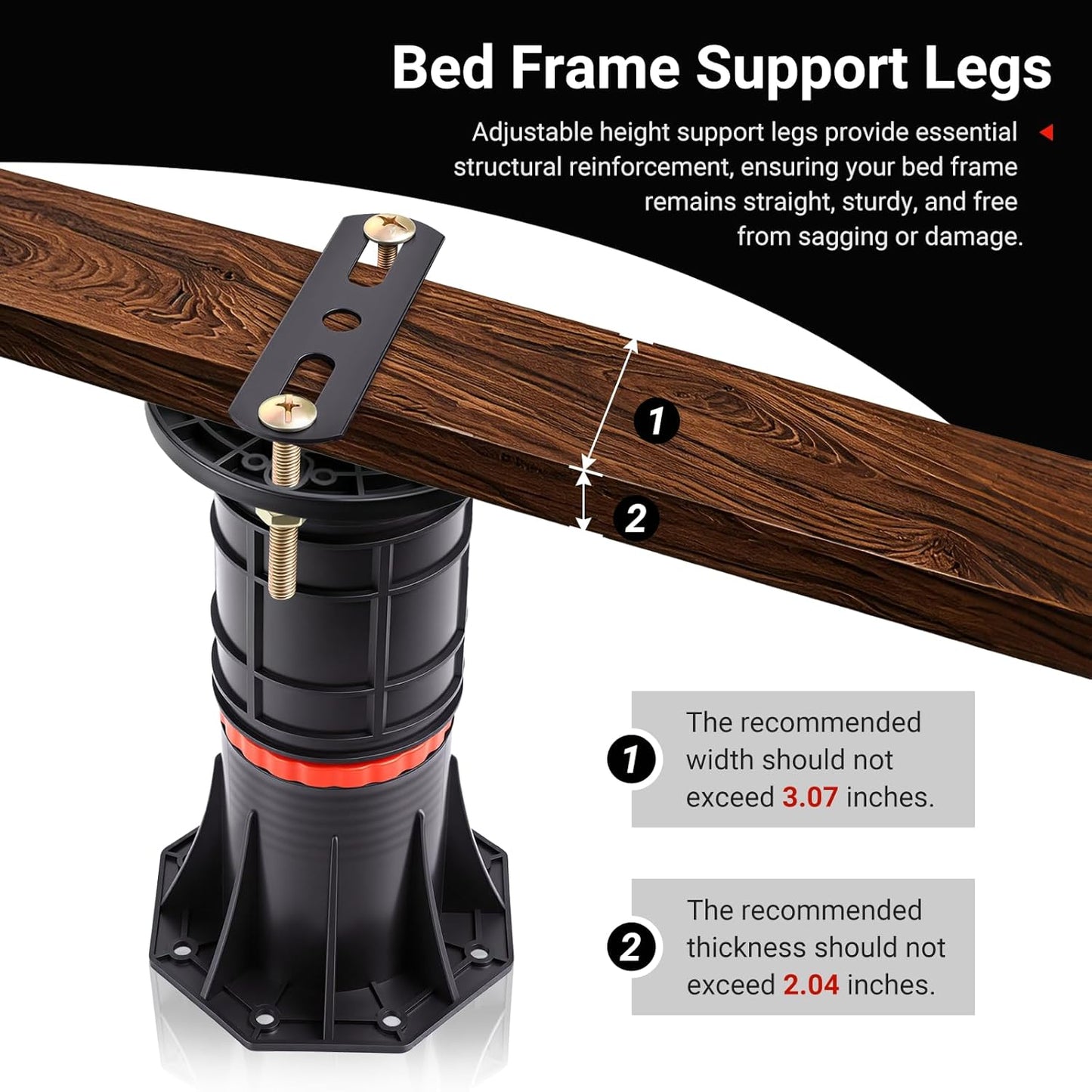 LOSCHEN 4 PCS Adjustable Bed Support Legs with Metal Fixing Accessories, 8.4-13.5 Inch，Heavy Duty Bed Frame Support Feet,Bed Support Reinforcement Parts Bed Slats Support Leg Bed Replacement Legs