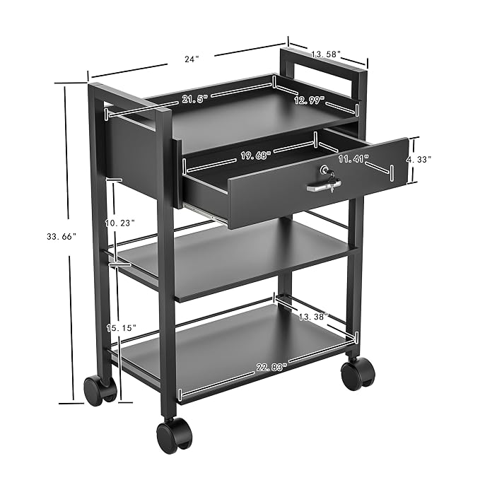 Paddie Salon Trolley Cart, Salon Tray Wooden Mobile Utility Cabinet - Image 7
