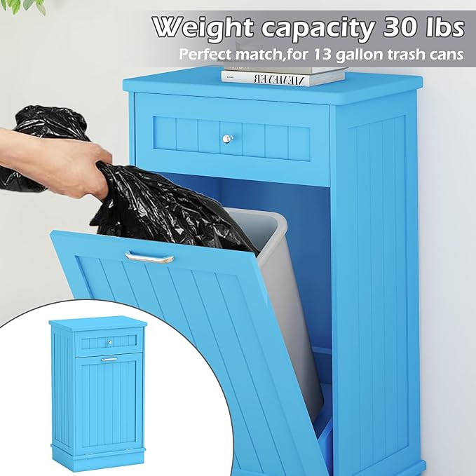 Betterhood Tilt Out Trash Cabinet 10 Gallon Wooden Free Standing Laundry Sorter - Image 4
