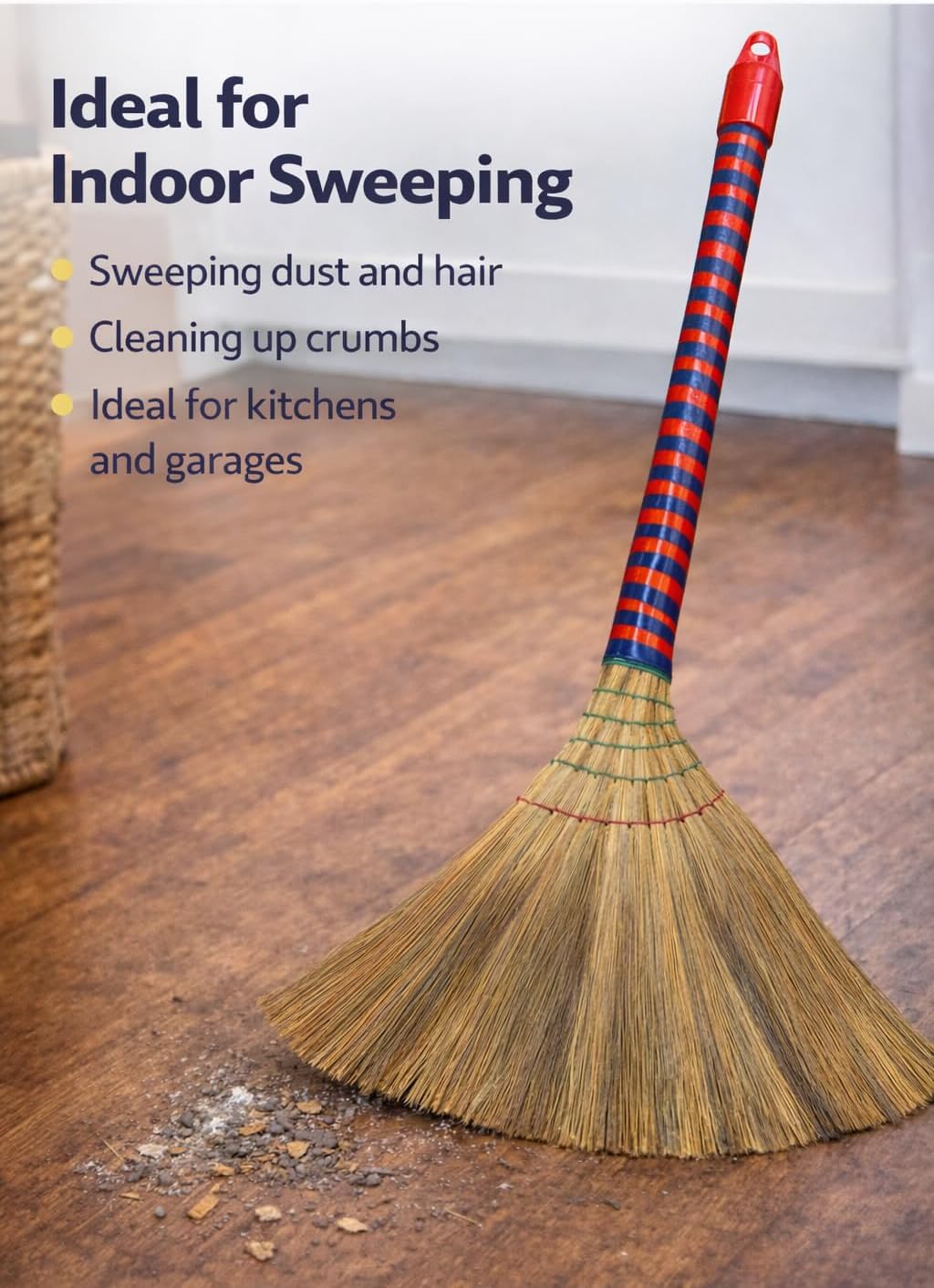 Vietnam Handcrafted Straw Soft Broom with Colored Handle, 17 Inch Head Width, 38 Inch Overall Length (1 pc)