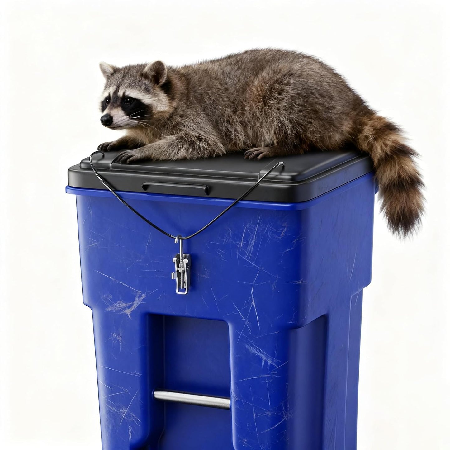 Animal Proof Trash Can Lock, 304 Stainless Steel Tension Latch for Raccoon & Bear Prevention, Universal Fit for 20-100 Gallon Outdoor Bins