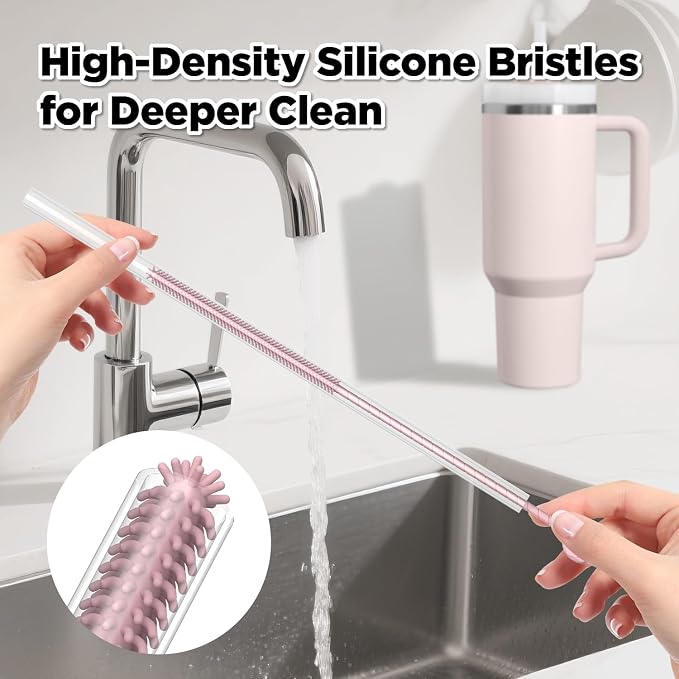2 Pcs Silicone Straw Cleaner Brush, Extra Long Cleaning Brushes - Image 3
