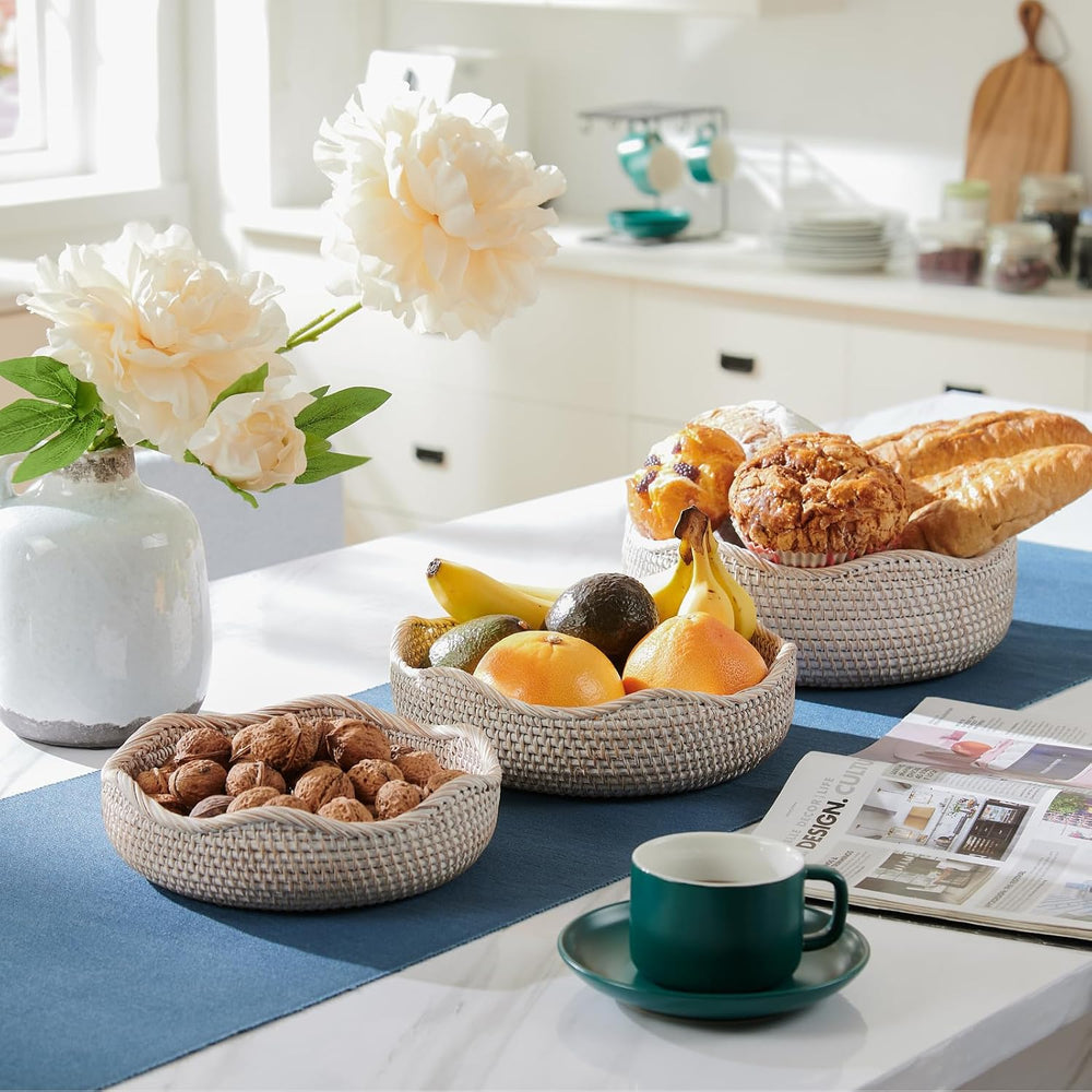 YANGQIHOME Rattan Bread Basket, Round Fruit Baskets, Wicker Storage Bowls, Na...