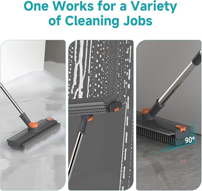 Floor Scrub Brush with Long Handle Length Adjustable, 3 in 1 Heavy-Duty Stiff - Image 2
