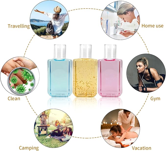 2oz Empty Hand Sanitizer Travel Size Bottles, Refillable Clear Plastic - Image 5