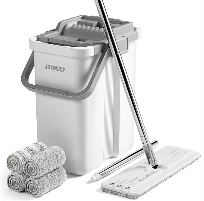 JOYMOOP Mop and Bucket with Wringer Set, Flat Squeeze Mop Flat Head, Dust Mops by JOYMOOP