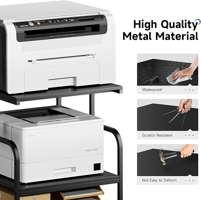 Printer Stand, Heavy Duty Sturdy 3-Tier Rolling Cart - Image 8