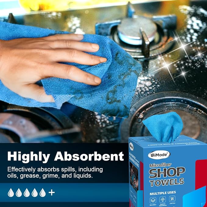 Shop Towels, 100 Sheets Microfiber Cleaning Cloth Commercial Grade Washcloths - Image 3