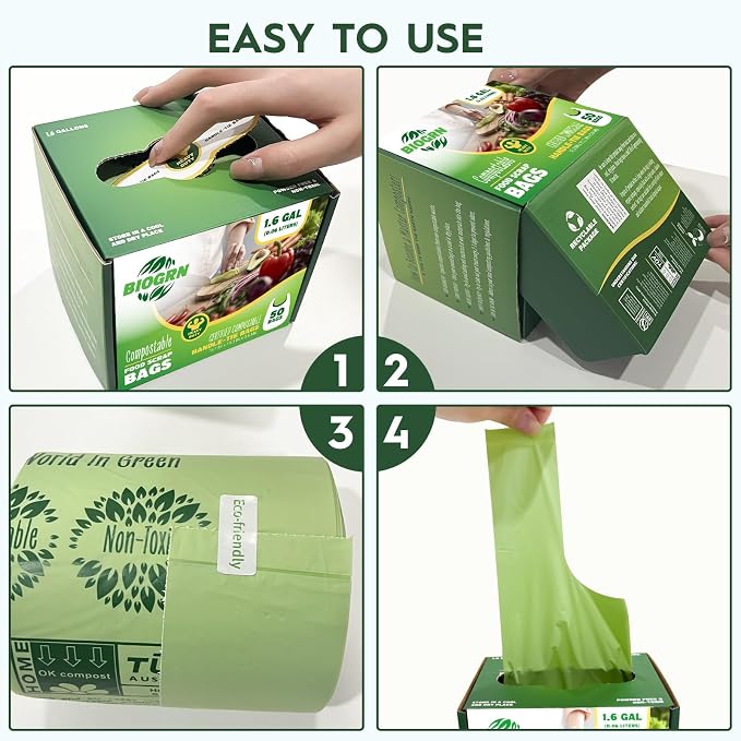 Compostable Trash Bags 1.2-1.6 Gallon Handle Tie 50 Count 0.6 Mil 6.06 Liter - Image 8