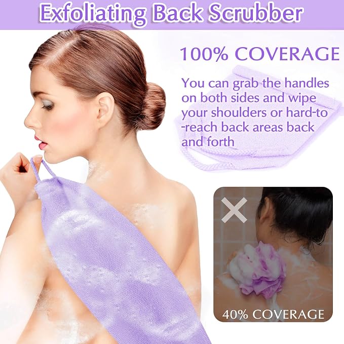 Anezus Exfoliating Back Scrubber Bath Gloves Set, Exfoliating Shower Towel - Image 4