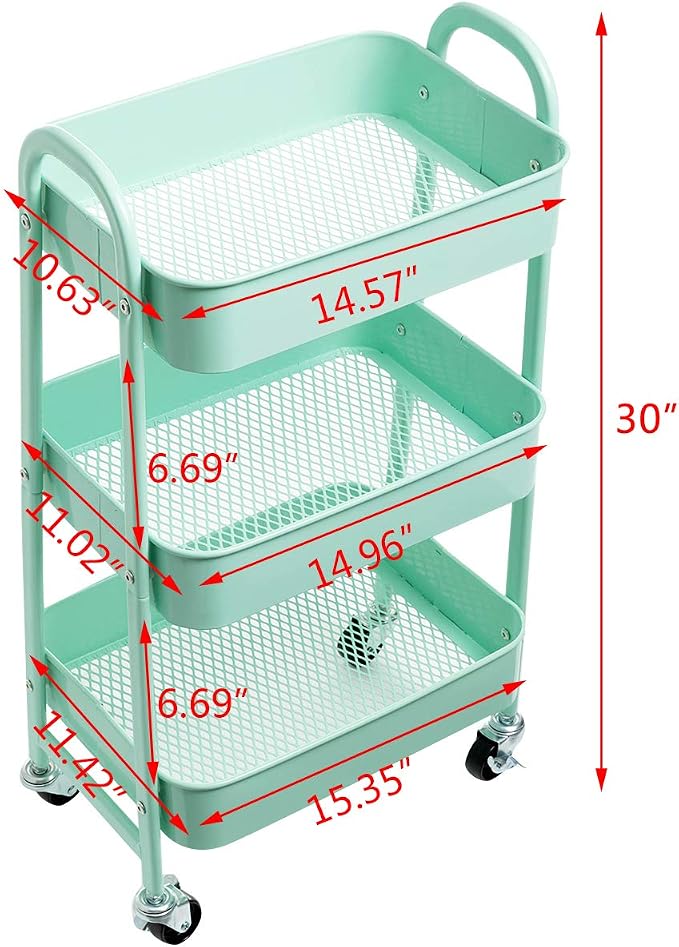 AGTEK Makeup Cart, Movable Rolling Organizer Cart, Macaron Blue 3 Tier Metal - Image 3
