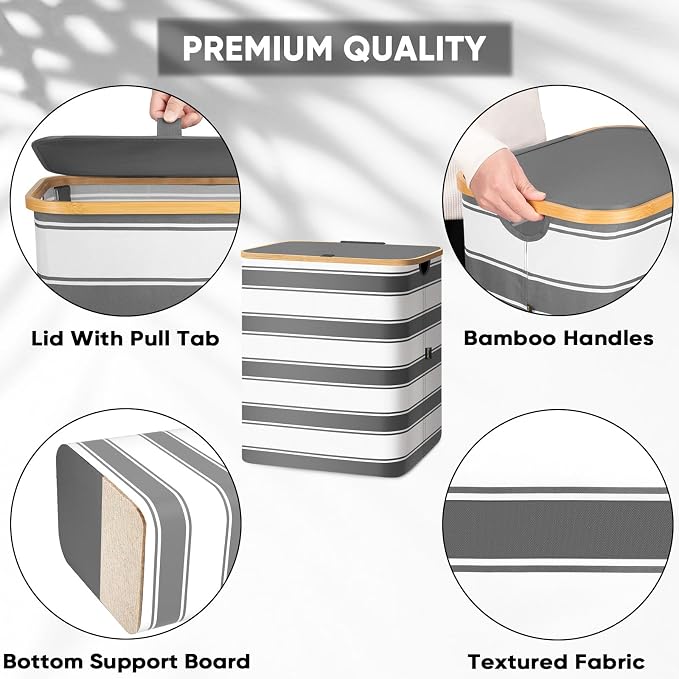 BALEINE Laundry Hamper with Lid, Tall Laundry Baskets with Bamboo Pull Handles - Image 3